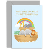 Old English Co. Noah'S Ark Christening Day Card For Boy Or Girl - Cute Animal Christening Card For Godson, Godaughter, Niece, Nephew, Grandchild | Blank Inside With Envelope