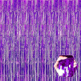 3-Pack Purple Foil Fringe Curtains 3.28x6.6 ft for Party and Photo Booth Decor