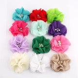 50 Pcs 2" Mini Chiffon Flowers With Rhinestones For Baby Girls Hair Accessories Artificial Fabric Flowers For Headbands Craft Projects (Deep Pink)