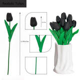 10 Pcs Faux Tulips Artificial Flowers With Stems, 13 Inch Artificial Tulips Flower Realistic For Wedding Bouquet, Table Centerpiece, Birthday Party (Black)