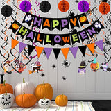 Happy Halloween Banner with Triangle Flags Confetti Garland Honeycomb Balls Streamers Party Decor