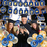 Graduation Decorations 2026 Blue Gold Themed Set - Congrats Grad Banner, Class of 2026 Backdrop, Balloons & Streamers Kit - Complete Party Supplies for High School & College Celebrations