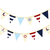 Navy Red Beige Gold Glitter Stamping Paper Pennant Banner Flag Triangle Bunting for Nautical Pirate Ahoy Achor Theme Birthday Wedding Let's Get Nauti Bachelorette Party Decorations Supplies