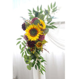 Sunflower Arch Flowers Pack Of 2, Artificial Sunflower Burgundy Rose Floral Swag Wedding Arch Flowers Arrangement For Wedding Reception Backdrop Decoration