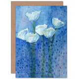 Cpdt0003 Flower White Tulips On Blue Greeting Card With Envelope Inside Premium Quality