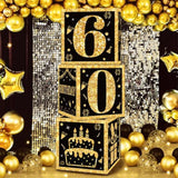 3 Pc Black/Gold 60th Birthday Balloon Boxes: Party Decorations for Men & Women