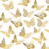3D Butterfly Wall Decor - 48 Pcs, 4 Styles, 3 Sizes, Gold Butterfly Decorations For Birthday & Party Celebrations, Removable Stickers