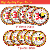 80 Pcs Red Cartoon 3Rd Birthday Party Plates, Young Wild And Three Dessert Plates Napkins Tableware Kit For Boys Three Years Old Birthday Party Decorations - 20 Guests