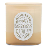 Paddywax Vista Scented Candle with Lid in Reusable Tonal Glass Jar, Clean-Burn 2-Wick Soy Candle with Approx. 84 Hour Burn Time, Decorative Gift Candles for Home, Worn Leather & Smoke, 12 oz