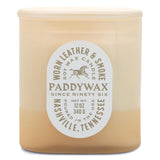 Paddywax Vista Scented Candle with Lid in Reusable Tonal Glass Jar, Clean-Burn 2-Wick Soy Candle with Approx. 84 Hour Burn Time, Decorative Gift Candles for Home, Worn Leather & Smoke, 12 oz