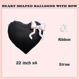 Black Heart Shaped Foil Balloons With Light Pink Bow Valentines Day I Love You Goth Themed Balloon Decor For Happy Boyfriend Birthday Anniversary Romantic Party Decorations Special Night For Him Men