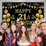 21St Birthday Decorations For Her Him, Men Women Black Gold 21St Birthday Backdrop Banner, 21 Years Old Party Supplies Photography Background Girls Boys