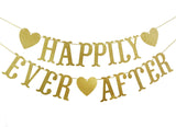 Happily Ever After Banner, Wedding Decorations, Gold Glitter