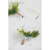 Artificial Flowers White Rose Wrist Flowers And Men'S Corsage Wedding Flowers Ceremony (4Pcs White Corsages)