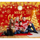 Merry Christmas Happy New Year Backdrop 8x6ft Red & Gold Party Banner