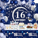 Navy Blue 16Th Birthday Decorations For Boys And Girls, Happy 16Th Backdrop, Tablecloth, Balloons Garland Arch Kit - Birthday Banner Party Supplies Bday Decor For Sweet 16 Year Old Teen