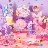 15 Pcs Butterfly Baby Shower Honeycomb Centerpieces It'S A Girl Purple