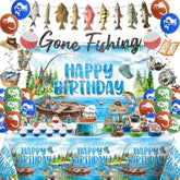 Fishing Birthday Party Decorations, 55 Pack Ofishally One Birthday Decorations, Gone Fishing Party Decorations Includes Backdrop, Tablecloth, Banner, Balloons, Centerpieces, Cupcake Toppers