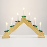 Christmas Swedish Candelabra, Electric Candles With 7 Flameless Taper Candles, Usb Powered Wooden Candle Bridge Light With Pine Needles, Decorative Xmas Candle Lights For Windows Wedding, Wood