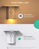 Outlet Extender Surge Protector with Shelf 5 Outlets 4 USB Ports Night Light 1800J White