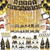 136 Pcs New Year 2026 Party Kit Hats Glasses Balloons Blowouts Banner