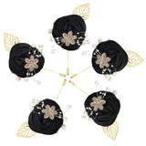 Female Men'S Artificial Boutonniere 5Pcs Gold Leaf Faux Silk Imitation Rose Corsage For Décor/Weddings/Balls/Ceremonies/Anniversaries,Etc. (Black)