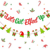 Christmas Holidays Decorations Red And Green - Let'S Get Elfed Up Banner, Merry Christmas Banner Garland For Mantle Fireplace Winter Holiday Indoor Outdoor Party Supplies