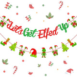 Christmas Holidays Decorations Red And Green - Let'S Get Elfed Up Banner, Merry Christmas Banner Garland For Mantle Fireplace Winter Holiday Indoor Outdoor Party Supplies