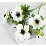 White Artificial Anemone Flowers 21.6" Faux Flowers Silk Flowers With Stems Realistic Fake Flowers For Decoration Faux Anemone Artificial Flowers Bulk Fo Home Wedding Bouquet 3Pack
