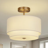 12.6 Inch Gold Semi Flush Ceiling Light 2 Layer White Shade Nursery Fixture