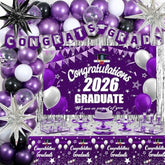 Graduation Decorations 2026, 71 Pcs Purple Themed Set, Graduation Party Decoration With Confetti Foil Balloons, Congrats Grad Banner, Tablecloth Fringe Backdrop
