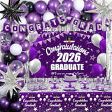 Graduation Decorations 2026, 71 Pcs Purple Themed Set, Graduation Party Decoration With Confetti Foil Balloons, Congrats Grad Banner, Tablecloth Fringe Backdrop