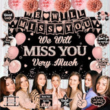 We Will Miss You Party Decorations For Women, Rose Gold 41Pcs Going Away Party Decorations Supplies - Banner Hanging Swirls Decorations Stickers Pompoms, Great For Retirement Job Change Farewell Party