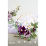 Crystal Wooden Hoop Wreath Floral Centerpieces For Sweetheart Table, Head Table, Ceremony Reception Artificial Flowers Decorations, Assemble Required - Lilac & Gold