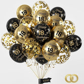 18th Birthday Balloons Set Black Gold Number 18 Latex Confetti Balloons Party Decor