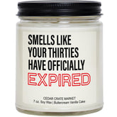 40Th Birthday Gifts For Women – Funny “Your Thirties Have Officially Expired” Buttercream Vanilla Candle, 100% Soy Wax, Handmade Aromatherapy Gift For Wife, Mom, Sister, Friend