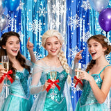 2 Packs Snowflake Foil Fringe Curtain, Blue Silver Ice Glitter Metallic Tinsel Backdrop for Princess Birthday Baby Shower Santa Claus Christmas Winter Wonderland Party Decoration Supplies