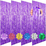 4 Pack Purple Streamers Backdrop Shiny Tinsel Foil Fringe Curtain Metallic Party Decorations Purple Backdrop Door Streamers Birthday Wedding Christmas New Year Graduation Halloween Bachelorette Decor