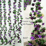 Purple Rose Vines 5 Pcs 41 Ft Fake Flowers Plants Artificial Flower Hanging Rose Ivy Home Hotel Wedding Party Garden Art Decor Garden Craft Arrangement Decoration
