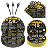40Th Birthday Decorations For Men Women, 96Pcs Back In 1985 Birthday Party Plates And Napkins Forks Supplies, Black Gold Aged To Perfection Birhday Disposable Party Tableware Decor (24 Guests)