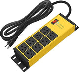 Heavy Duty Magnetic Power Strip 8 Outlets 6FT 12AWG Extension Cord Wall Mount Yellow
