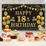 18Th Birthday Decorations For Men - Black Gold Backdrop Banner 5.9 X 3.6 Fts Happy Birthday Photography Supplies Background Party Decorations For Boys