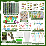 212 Pcs Reptiles Party Favors Set Include Cup Straw Stamp Clap Bracelet Keychain Ring Puzzle Sticker Animal Miniature Card For Birthday Summer Outdoor Party Baby Shower Goody Bag Stuffer