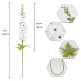 42'' Long Stem White Delphinium Artificial Flowers For Tall Vases 4Pcs Fake Hollyhock Silk Flowers Realistic Larkspur Faux Flower For Home Wedding Table Decor Floral Arrangement (Pure White)