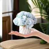Fake Flowers In Vase, Small Artificial Silk Flowers With Ceramic Vase, Faux Flower Arrangement For Home Office, Coffee Dining Table Centerpiece Decor (Spring Hydrangea,Blue)