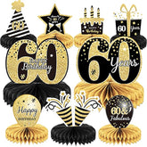 9 Pieces 60Th Birthday Decoration 60 Th Birthday Centerpieces For Tables Decorations Cheers To 60 Years Honeycomb Table Topper For Men And Women Sixty Years Party Decor Supplies