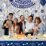 40Th Birthday Decorations For Men, Blue And Silver 40Th Birthday Party Decorations For Him, Happy Birthday Banner 40Th Birthday Balloons Tablecloth Fringe Curtains Hanging Swirls Bday Party Supplies