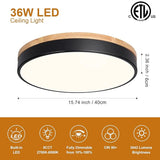 15.8 Inch Modern Wood LED Ceiling Light Black 5CCT Dimmable Flush Mount Fixture