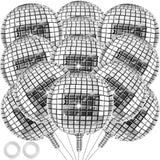 12pcs 22" Silver Disco Ball Balloons 4D Sphere for 70s 80s Party & Bachelorette