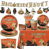 Halloween Vintage Party Supplies 142pcs Ghost Pumpkin Tableware Plates Napkins Cups Decor